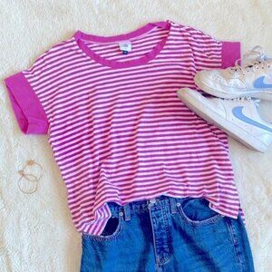 Boxy Oversized Style Pink Striped Short Sleeve Tee